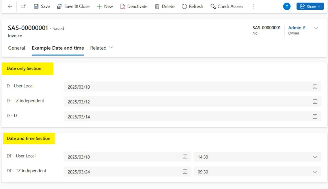 对日期和时间字段进行赋值