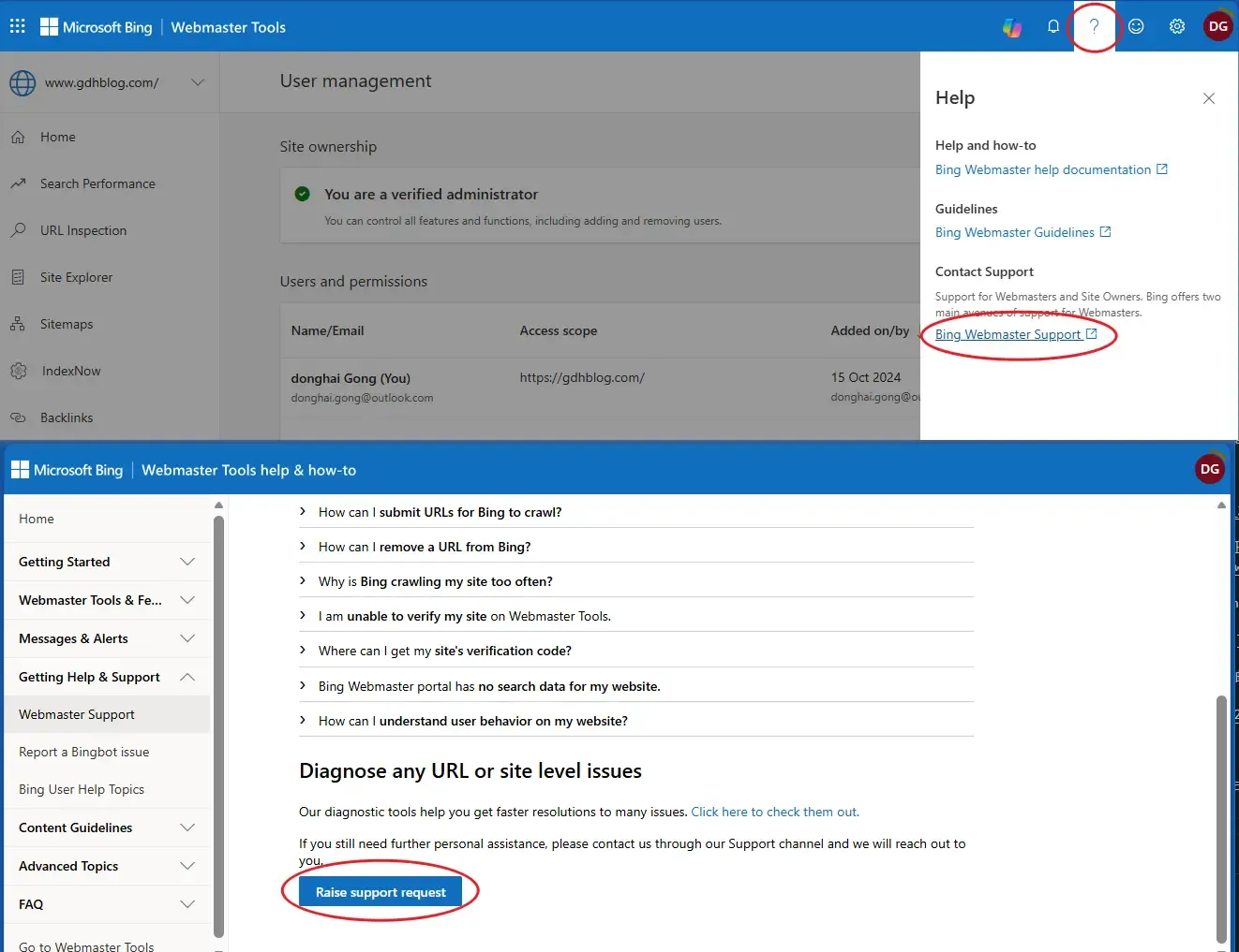 如果上面的 Bing Webmaster Tools 反馈入口失效了，可以从这里进入