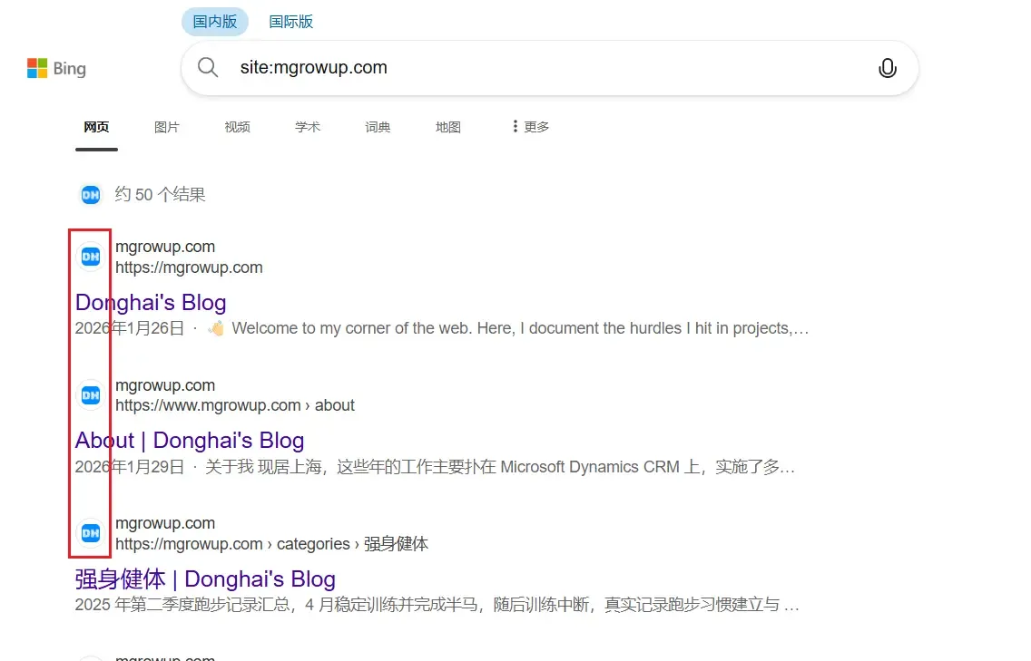 Bing显示站点图标