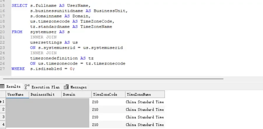 Query User Time Zone via SQL